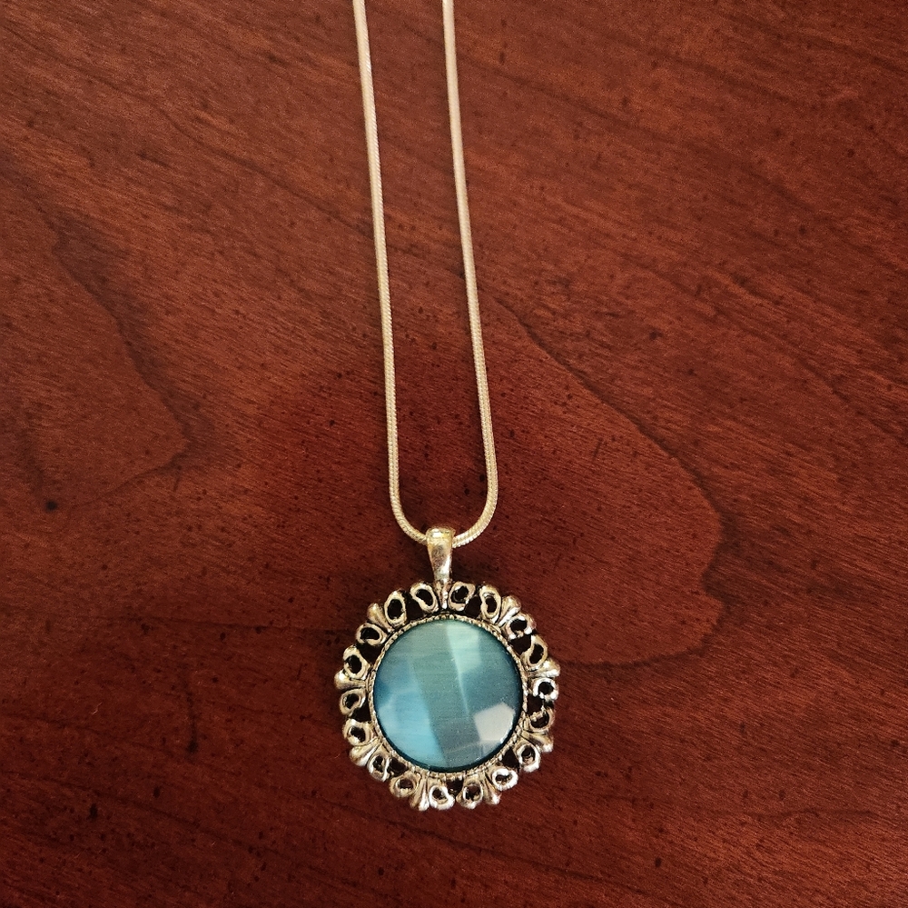 Silver Necklace with Blue Pendant